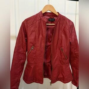 New Look Women's Burgundy Faux Leather Jacket